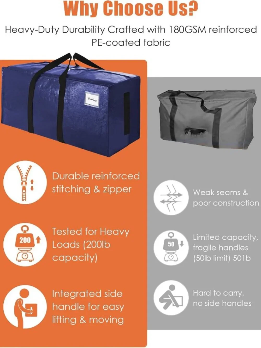 Extra Large Heavy-Duty Moving Bags - 8 Pack, Space-Saving Storage Totes, 24 Gal